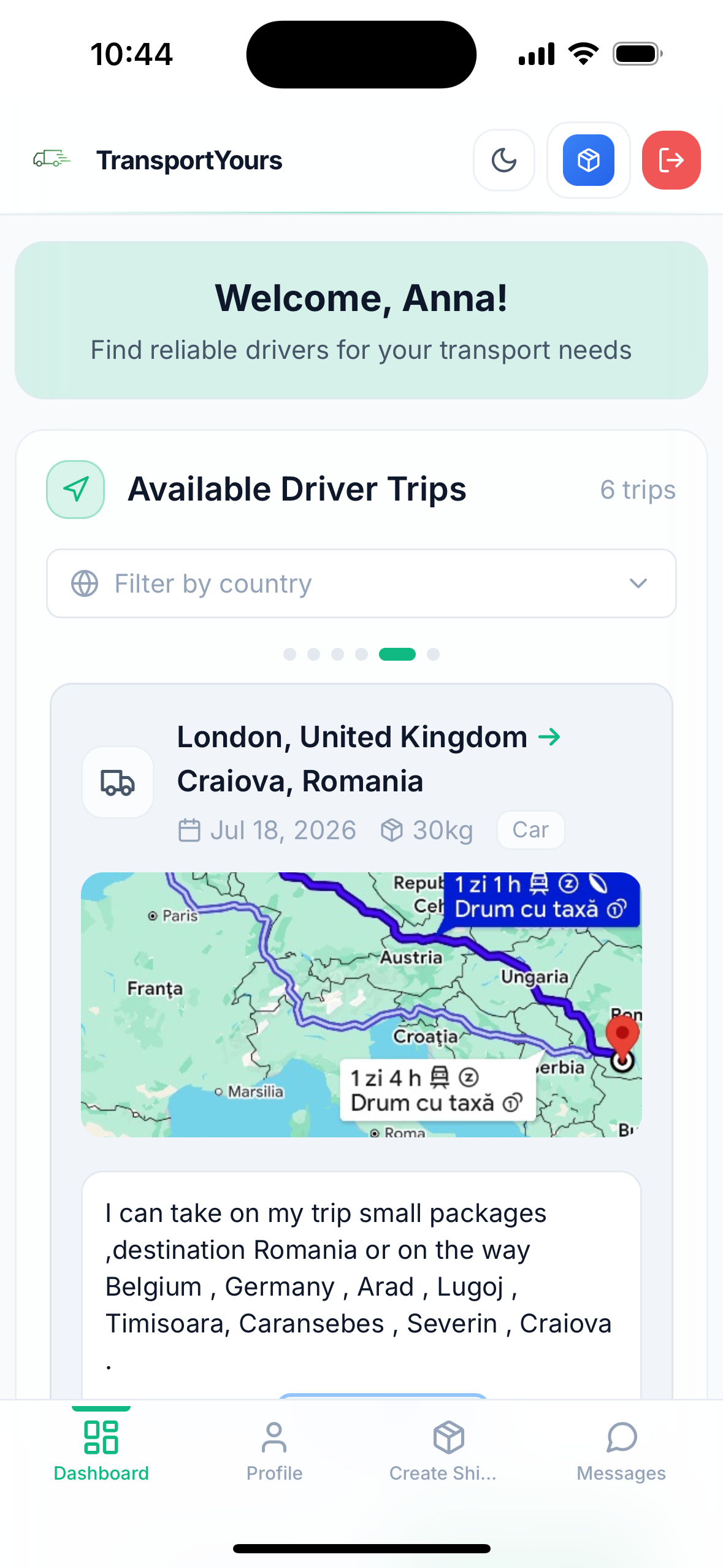 TransportYours app screenshot