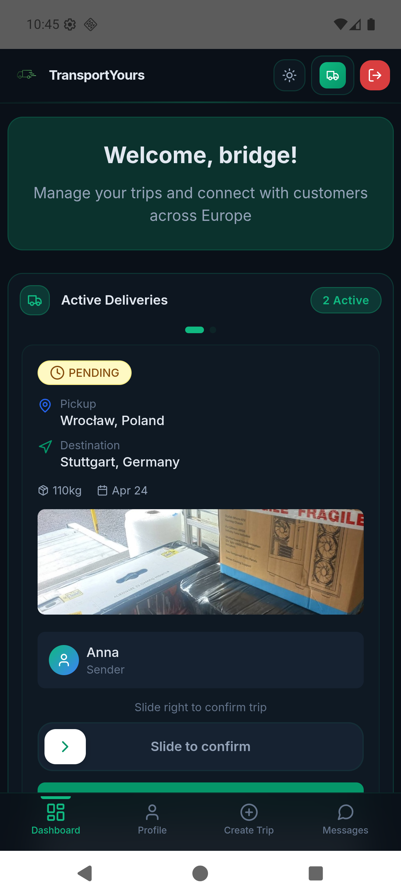 TransportYours app screenshot