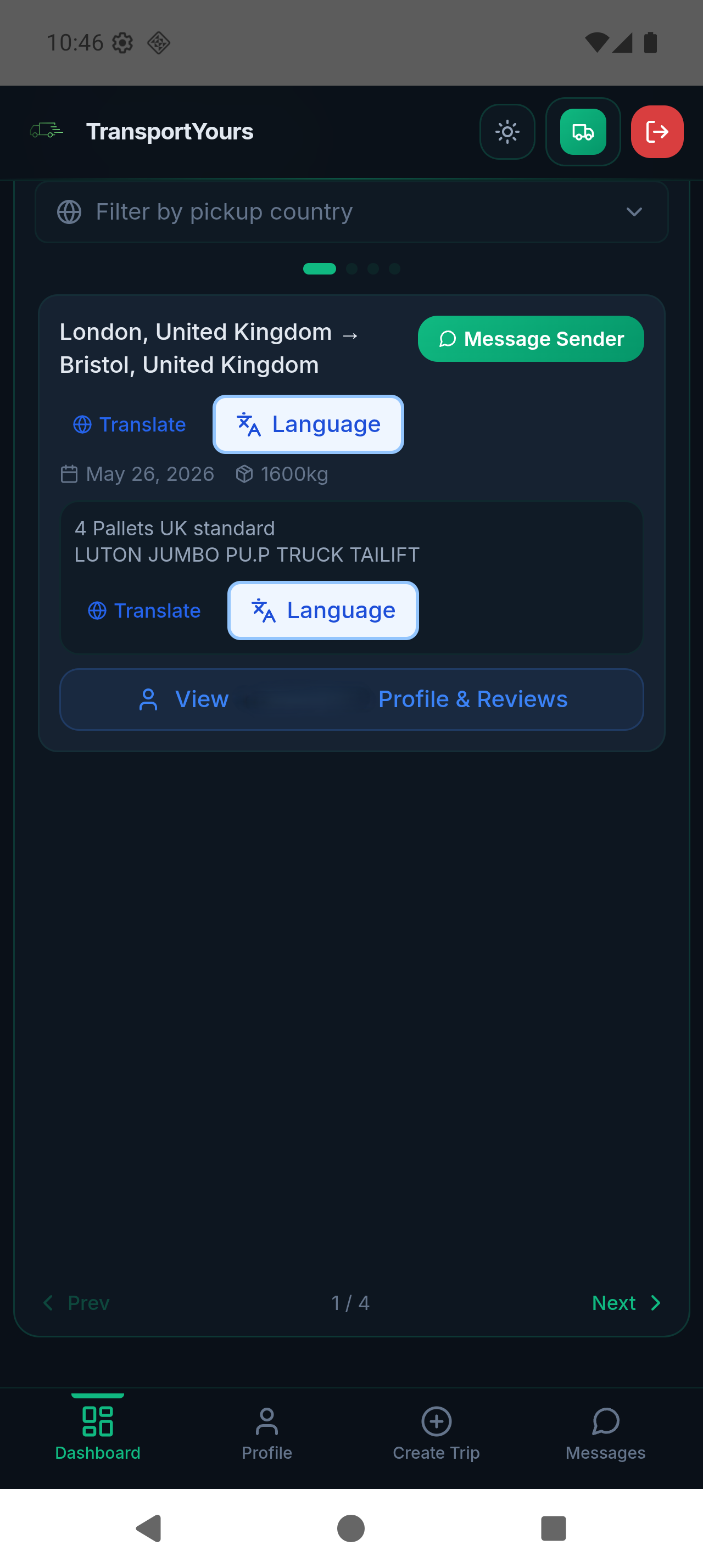 TransportYours app screenshot