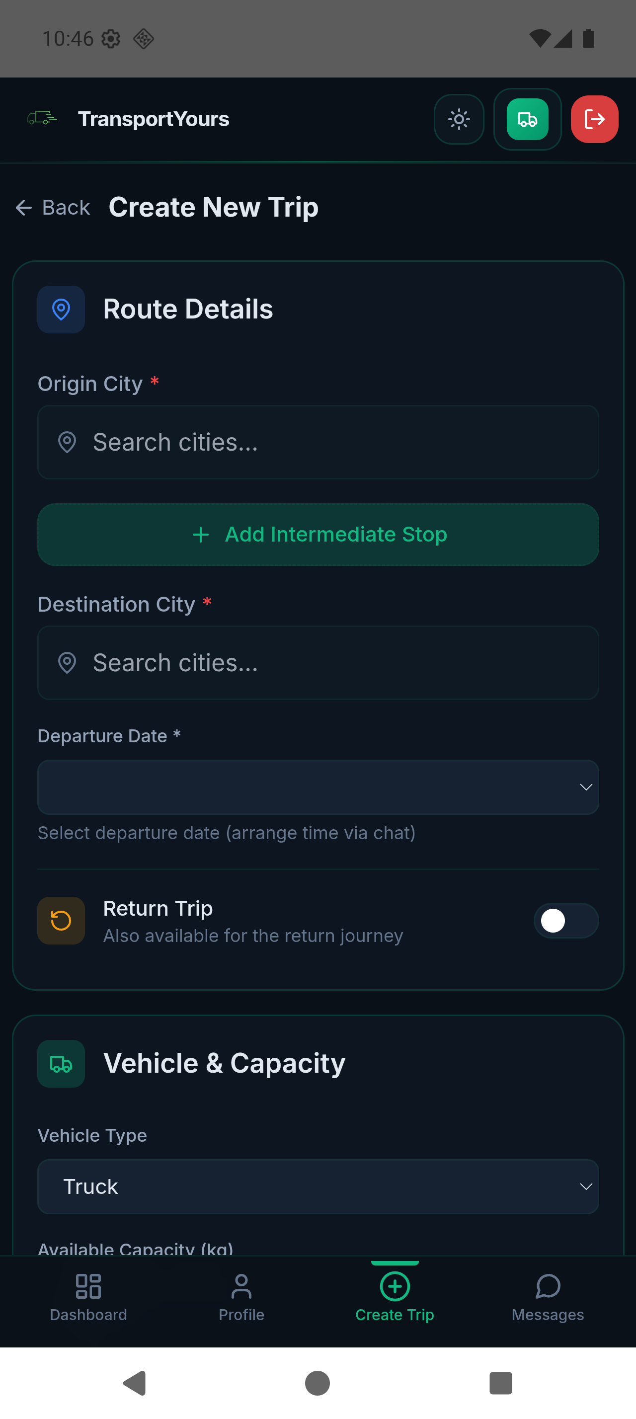TransportYours app screenshot